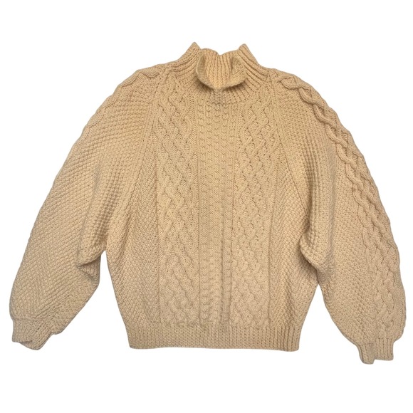 Blarney Woollen Mills Aran Hand Knit Irish 100% Wool Hand Knit Sweater Size L - Picture 1 of 9